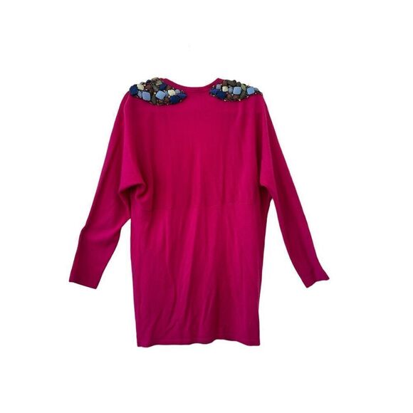 Tibi Beaded Shoulder Knitted Cashmere Cardigan Fuchsia Pink Women's Size Large - Picture 3 of 8